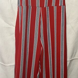Chic Red Striped Women's Wide Leg Pants